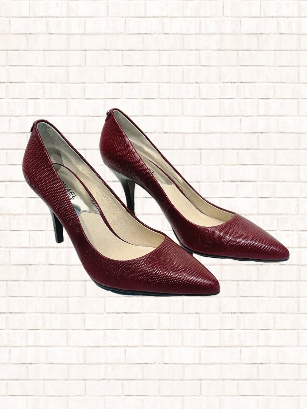 NEW Michael Kors Merlot Snakeskin Embossed Stiletto High Heels 7.5 dark red OBO